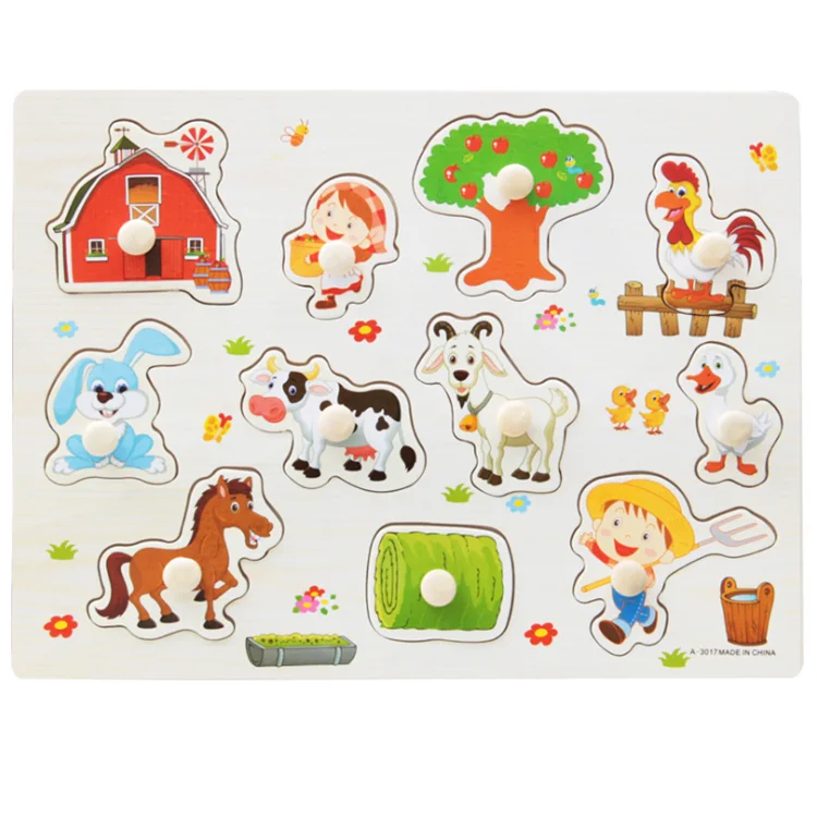 Montessori intelligence hand grasp puzzle wooden geometric puzzle for kids