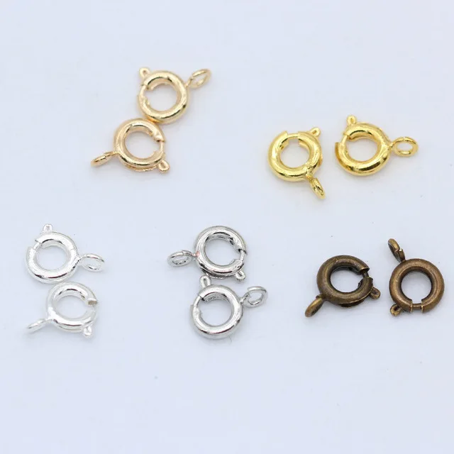Jewellery Finding Gold Plated Brass Hollow Spring Ring Clasp with open jump ring For jewelry Necklace Making