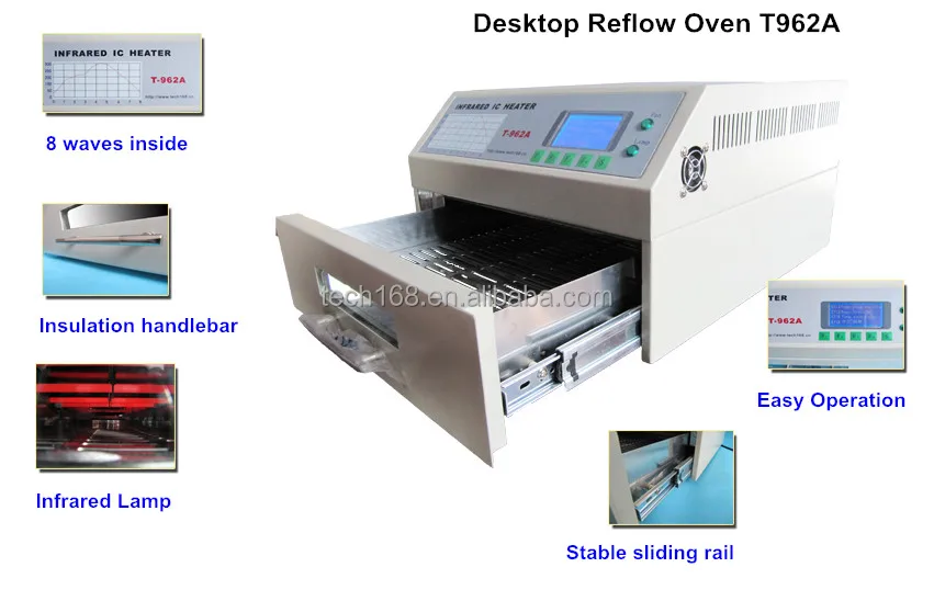 BGA PCB Furnace Puhui T-962A SMT Desktop Infrared Reflow Oven Pick and Place Machine Solder Paste Stencil Printer Suit