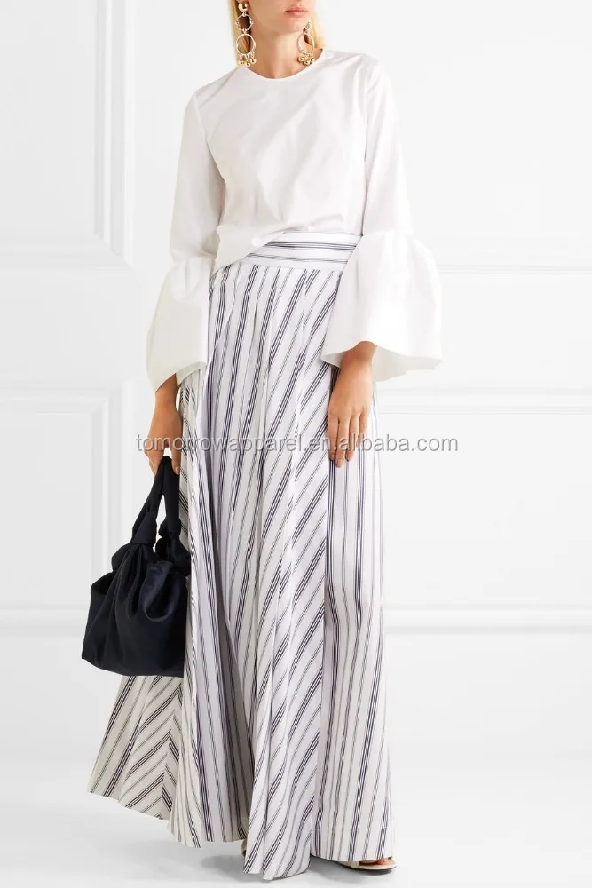 Multicolored Striped Cotton Poplin Maxi Skirt OEM/ODM Manufacture Wholesale Fashion Women Apparel (TA7008S)