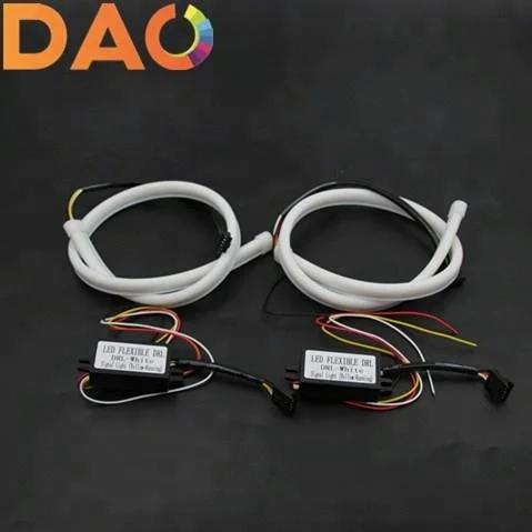 DAO 2pcs 60cm Daytime Running Light Universial Flexible Soft Tube Guide Car LED Strip White DRL and Yellow led Turn Signal Light