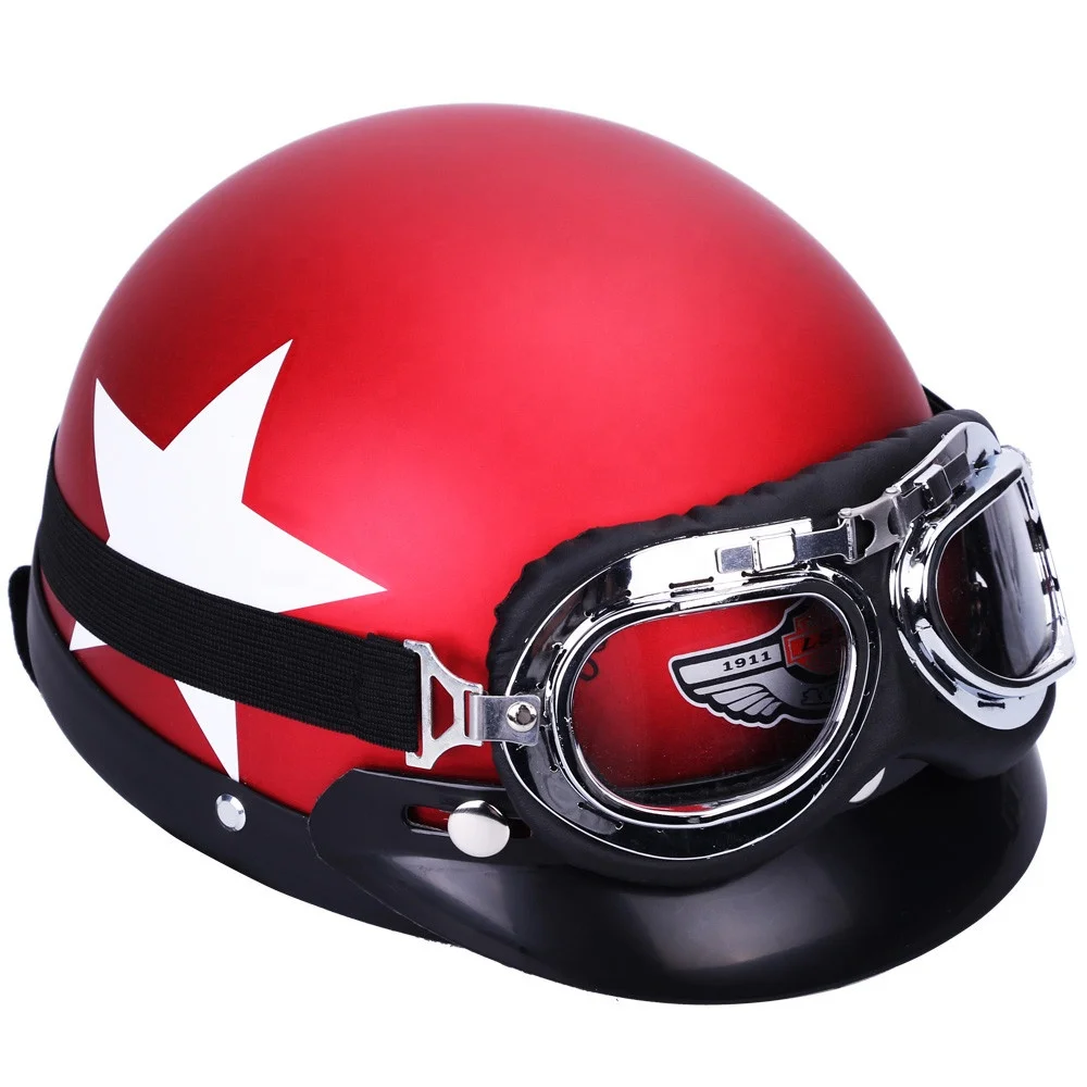 Universal Custom New Style Matte Black Star Pattern Half Open Face Protective Helmet with Goggle for Man and Women
