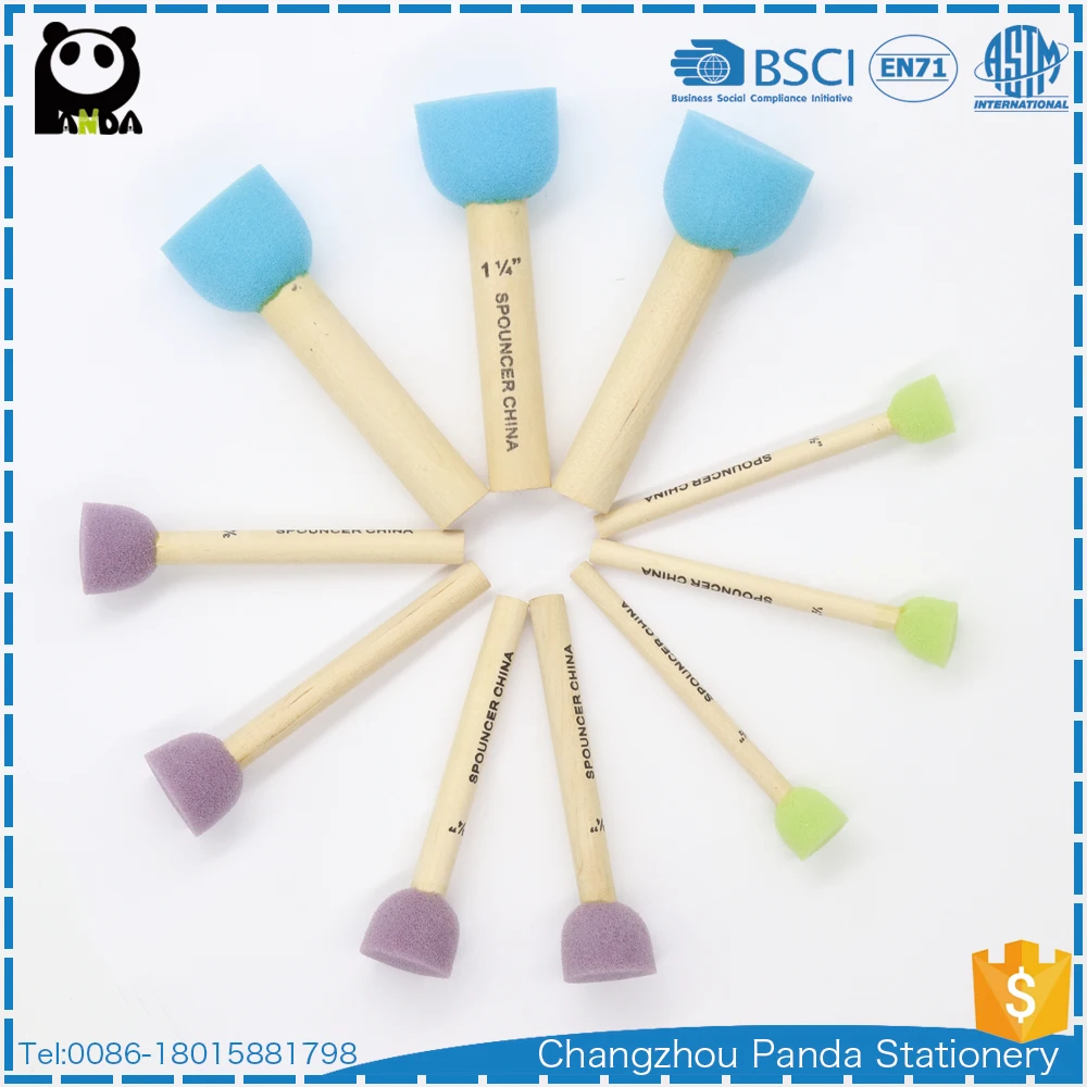 10pcs Painting Tools Mushroom Sponge Wood Handle Foam Paint Brushes For Kids Drawing