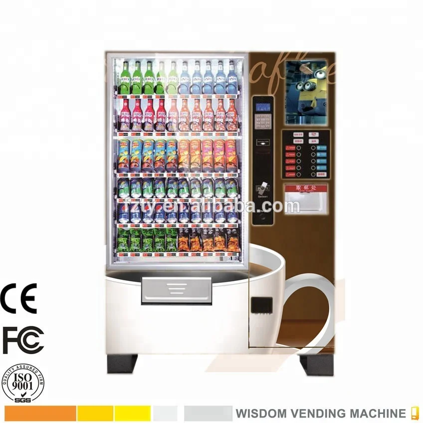 Big combination vending machines for cold drinks snack coffee