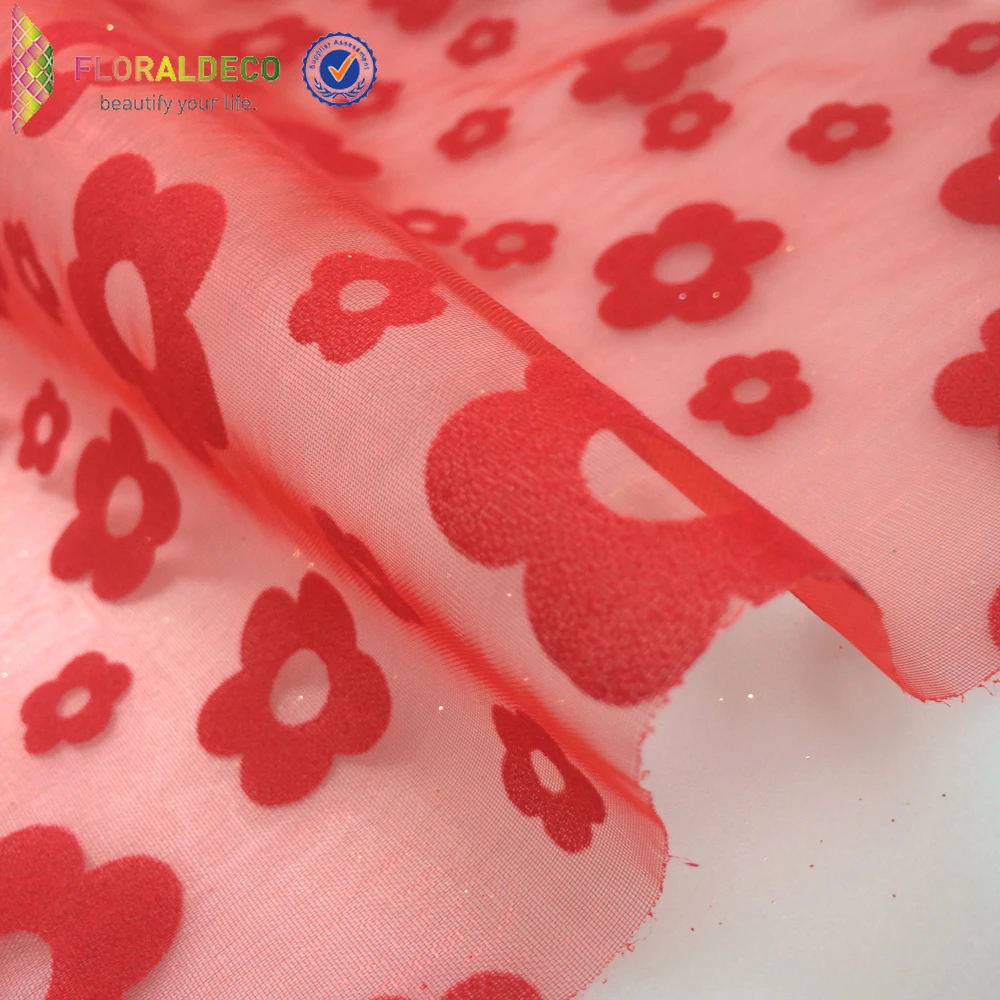 Лидер продаж Красный Цветок Оберточной прозрачной цветочной стекаются рулона ткани, органза