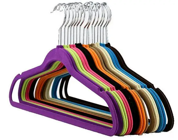 50 Pack 100 Pack Beige Black Non Slip Flocked Anti-slip Hanger Clothes Short Velvet Hangers Kids