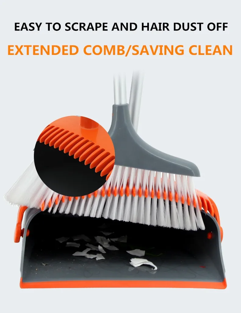 new products Long handle broom and dustpan orange soft sweep broom dustpan and brush set