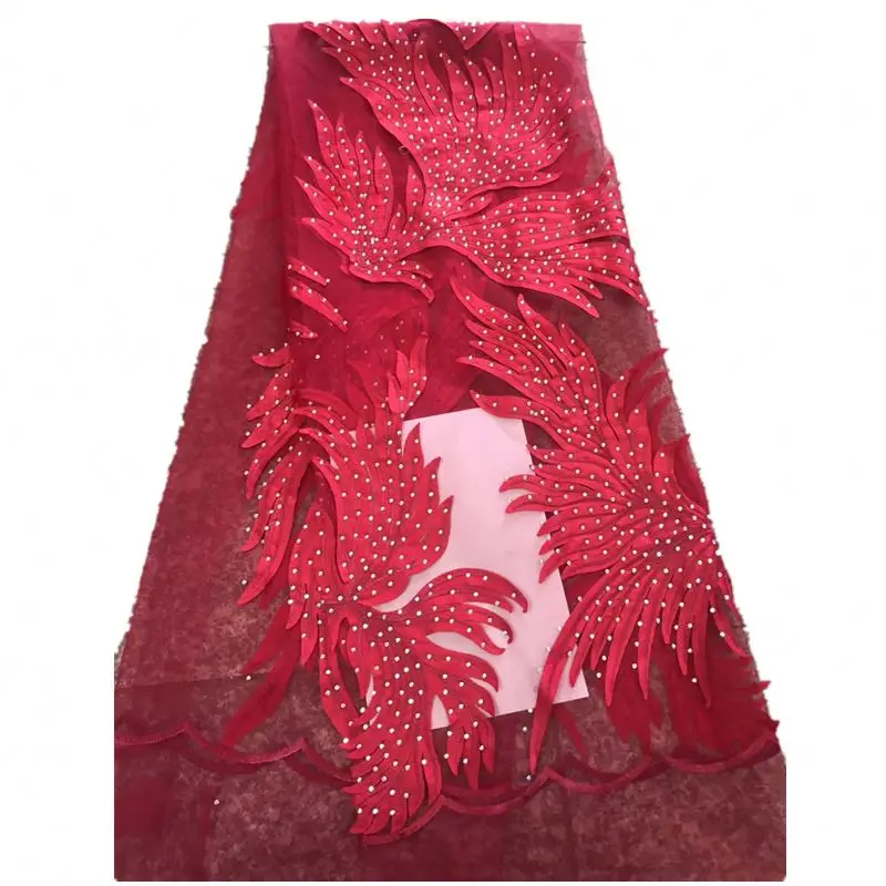 Французская 3D Цветочная ткань с жемчугом вышитая цветочная кружевная высшего