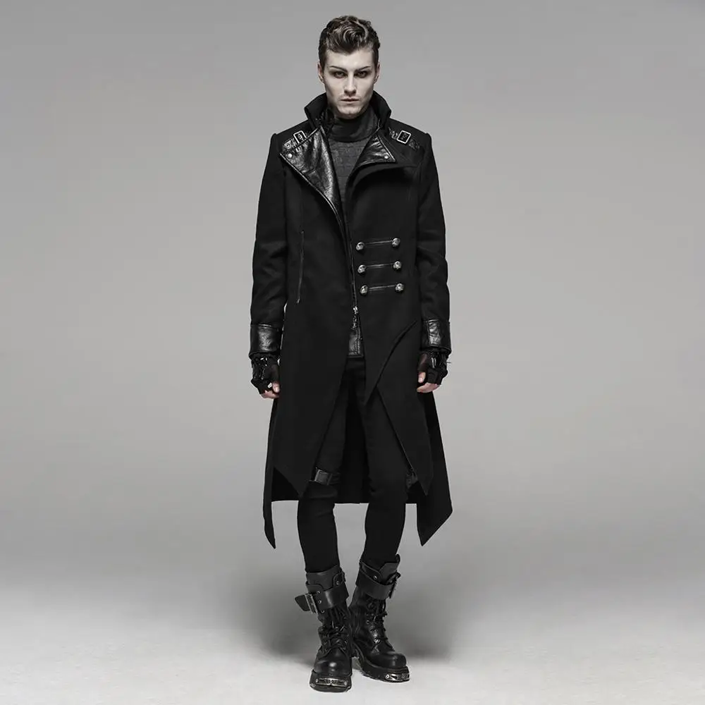 Y-791 PUNK RAVE  Punk Worsted Long Coat long leather winter coat for men