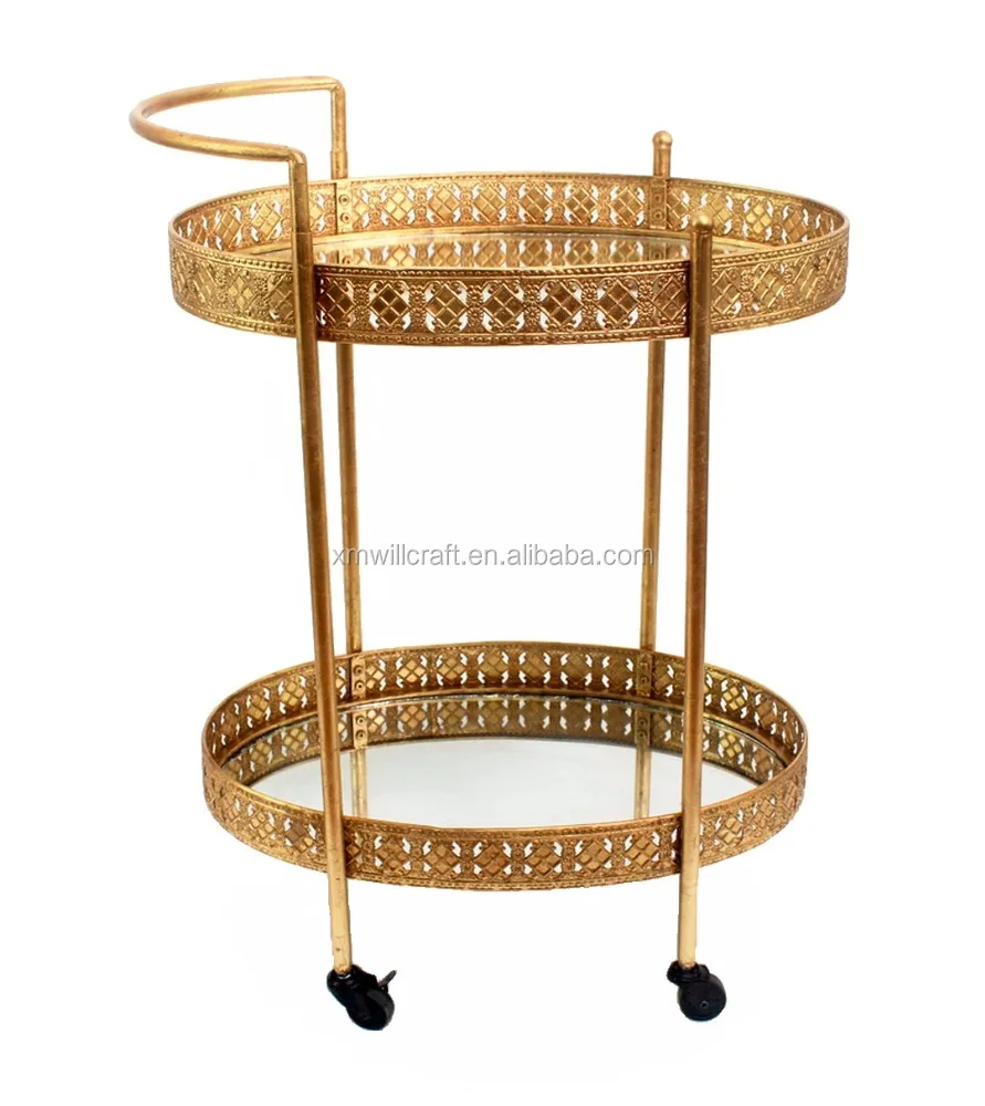 
metal 2 tiers glass Tea Trolley 