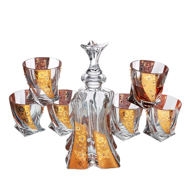 Bohemia Crystal Gold Whiskey Decanter Set with Stopper and 6 Cups crystal decanter