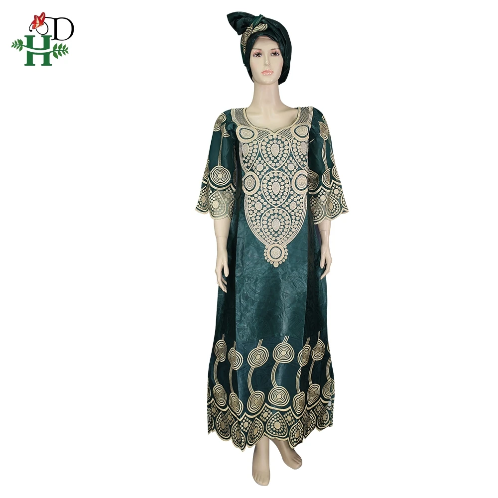H & D Traditional African bazin riche  lace  Print Dress  and skirts  Matching The Same Headscarf For Women Party