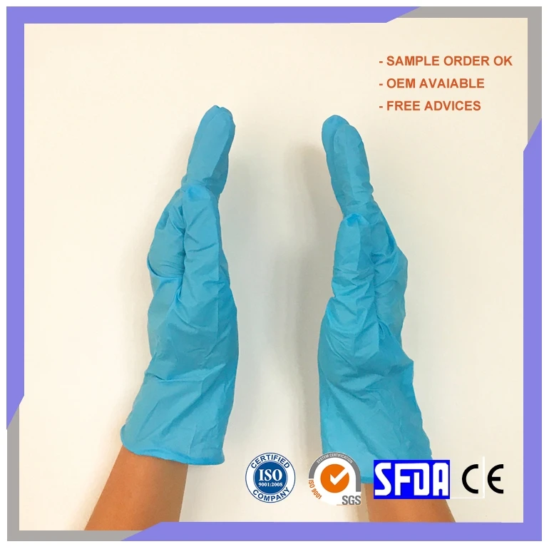 Factory Direct Sales Of Waterproof Blue Disposable Pure Nitrile Gloves For Food Industry