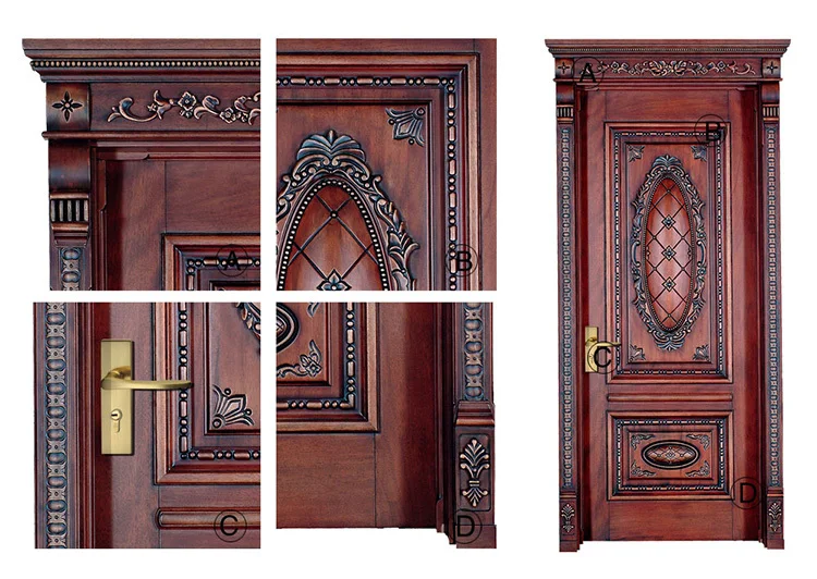Crafts beautiful flower carved raised panel antique indonesian solid wood doors