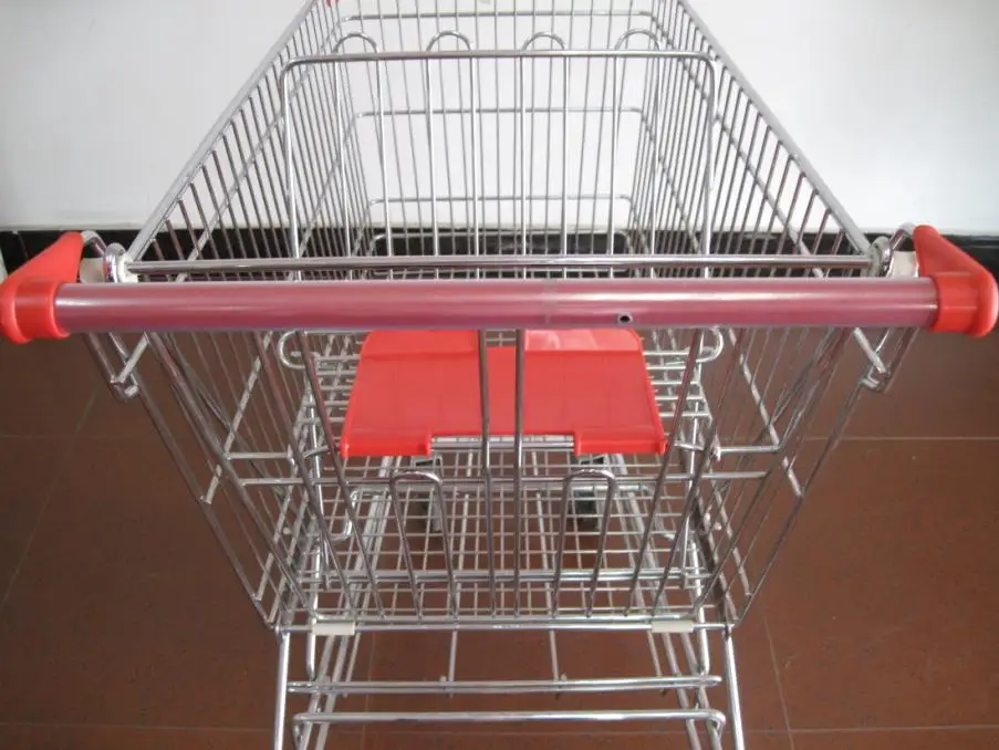 MOQ 50 PCS 150L Chrome Plating Supermarket Shopping Cart, Shopping Trolley With 4 Wheels
