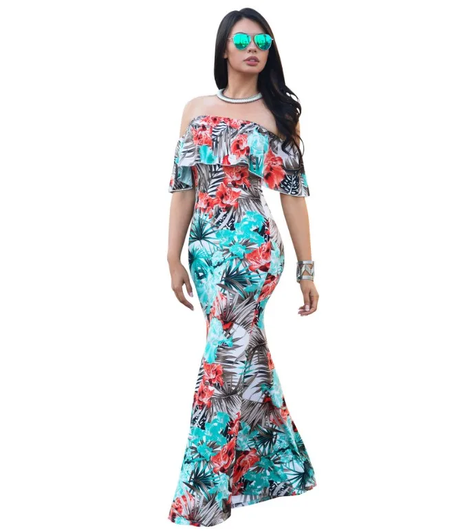 
Young Lady Clothing Sweet Girl Floral Patton One-shoulder Beach Dress 