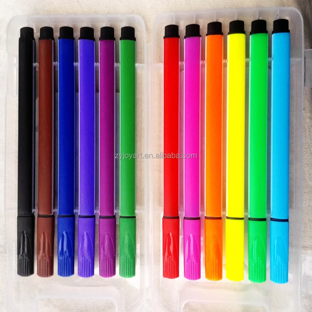 Water color Marker Pen Multiple Use Pack of 12 in Clear Plastic Carry Case