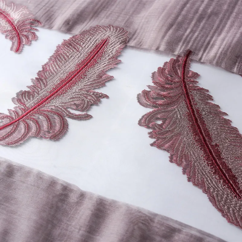 Hot sell multicolor feather pattern women voile scarf embroidered embroidery shawl