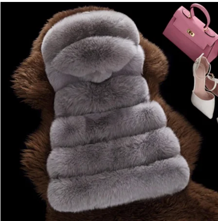 New Arrival Hooded Faux Fur Vest Coat Outdoor Warm Elegant Beautiful Winter Woman Fox Fur Vest