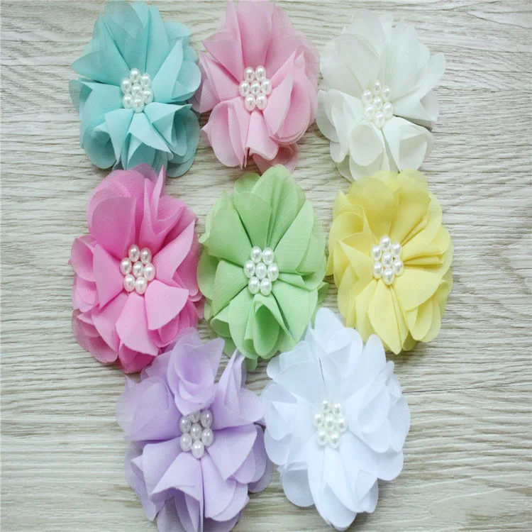 2.5' chiffon pearl with floral pearl flower headband baby headband