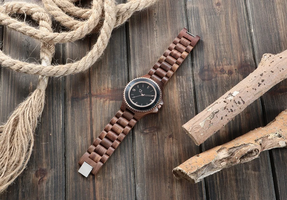 
New Natural Black Walnut Wood Analog Watch KENON Japan MIYOTA Quartz Movement Wooden Watch 
