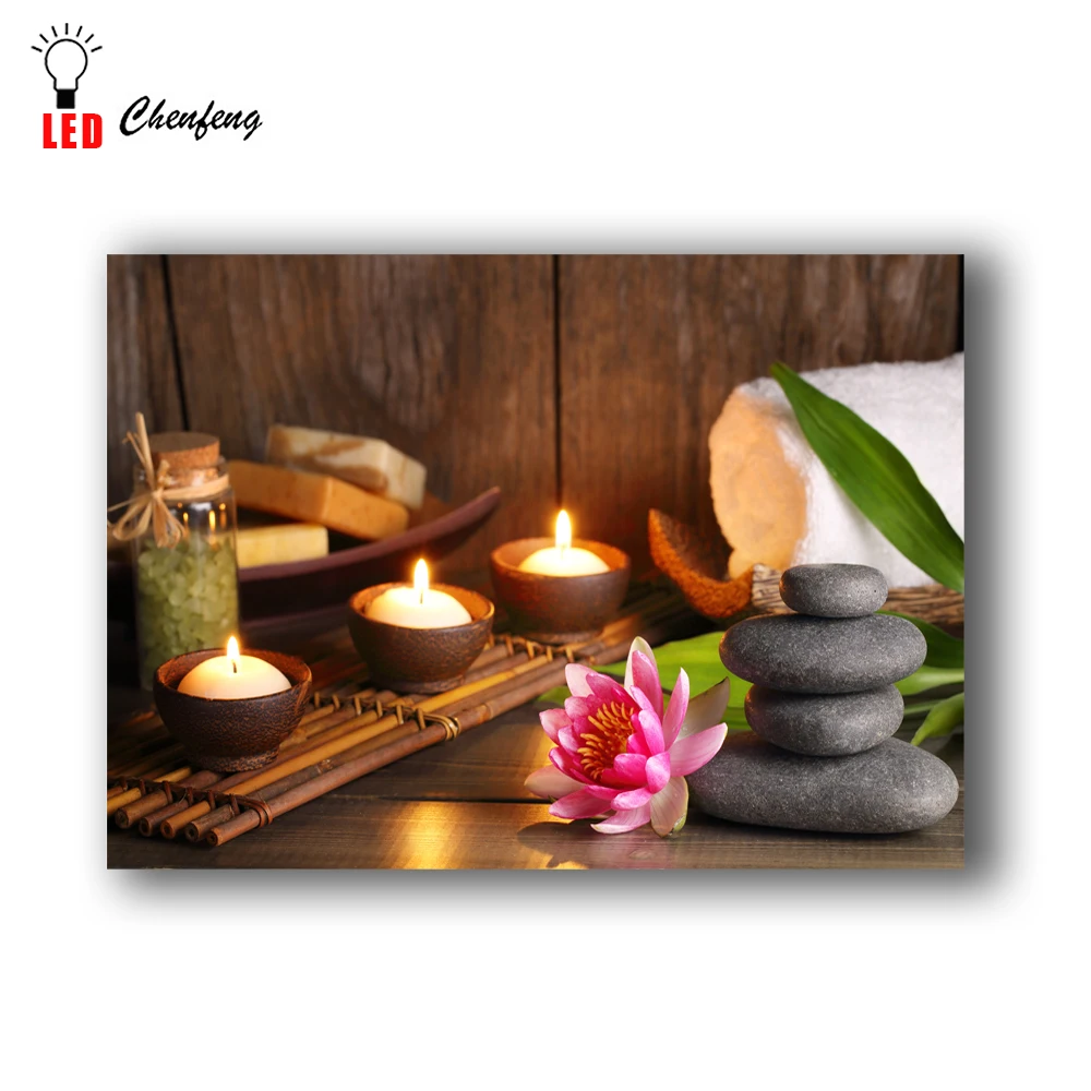 Orchid with candles led light wall picture printing art canvas painting for home decor amazon hot sale cheap price