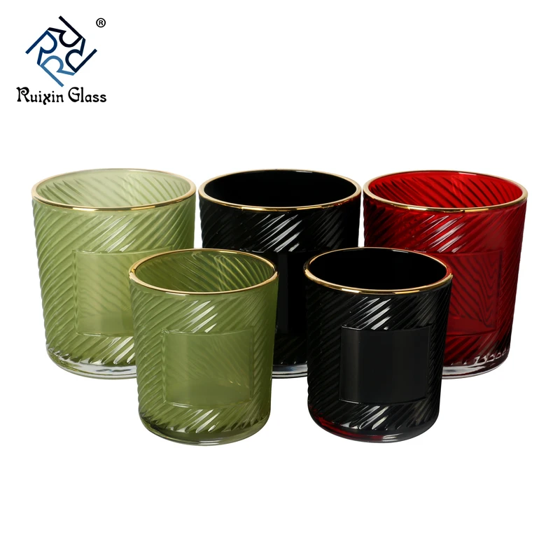 Electroplating Colored Candle Glass Holders Gold Rimmed