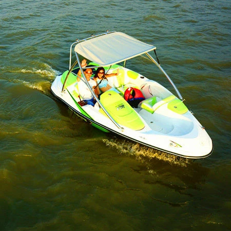 New fiberglass jet boat with outboard engine for private