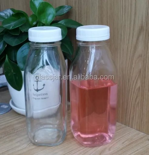3oz 10oz 16oz 32oz french fresh square friendly recycled glass juice milk water bottle with plastic tamper evident lid