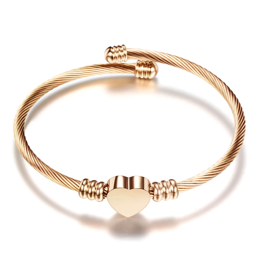 Woman Jewelry Stainless Steel Expandable Cable Wire Bracelet Womens Heart Charm Bracelet Bangle, OEM/ODM