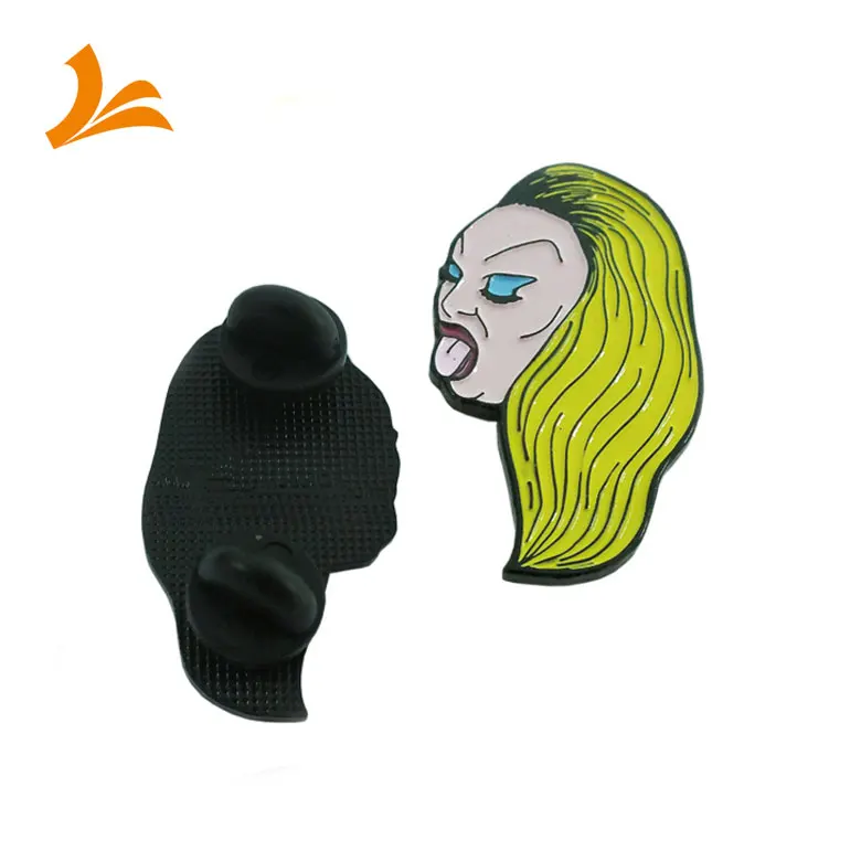 Wholesale customized bulk cheap head shape dyed black metal lapel pin