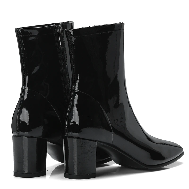 OEM Shoes Patent Leather Fetish Sexy Block Heels Booties Mature Lady Leather Boot Fashion Black Winter Ladies Ankle Boots Women