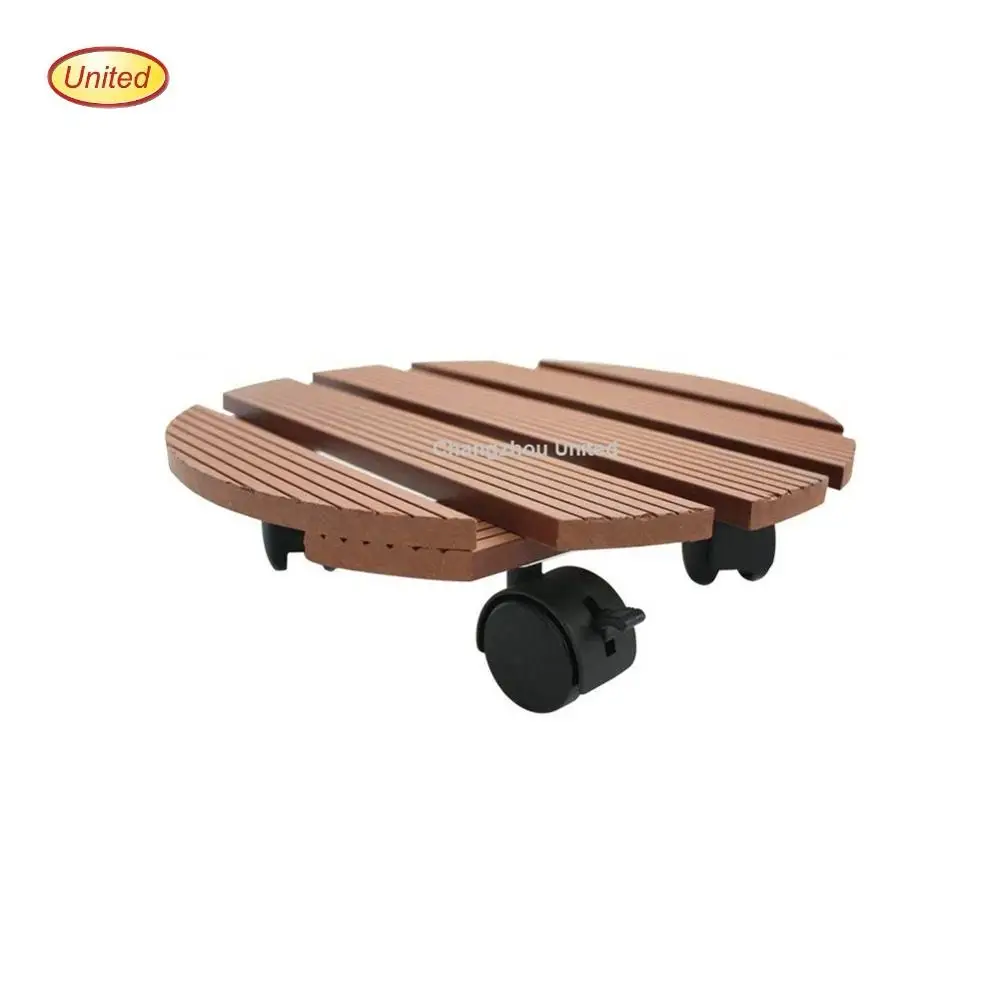 Round Outdoor Plant Caddy WPC Weather Rot Rustproof Ball Bearing Casters Brakes Double Layers Indoor Dolly with wheels