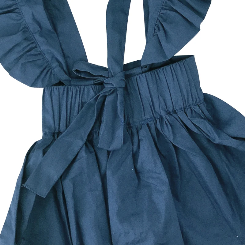 Multi Purpose Children Clothes Solid Blue Flutter Sleeve Design Frock Bow Design Cloth