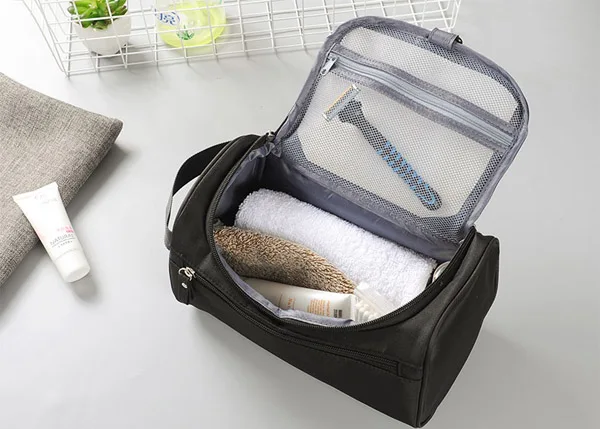 Popular Black Hanging Waterproof Travel Men Toiletry Bag With Hook and Handle and Portable