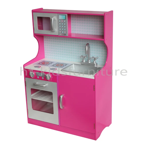 60x29.5x(H)88cm Pink Screen Print MDF Kids Kitchen Set Toy With ABS Plastic Sink And Faucet Accessories, On Discount