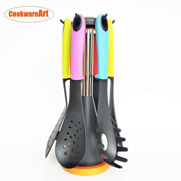 HOT SALE DURABLE HEAT RESISTANT  NONSTICK 6 PCS  NYLON KITCHEN UTENSIL  COOKING TOOLS SET WITH PLASTIC RACK  FOR KITCHEN