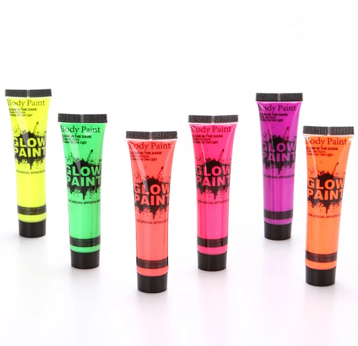 Non-toxic safe soft tube neon fluo face body paint in UV light blacklight for costume party makeup paint