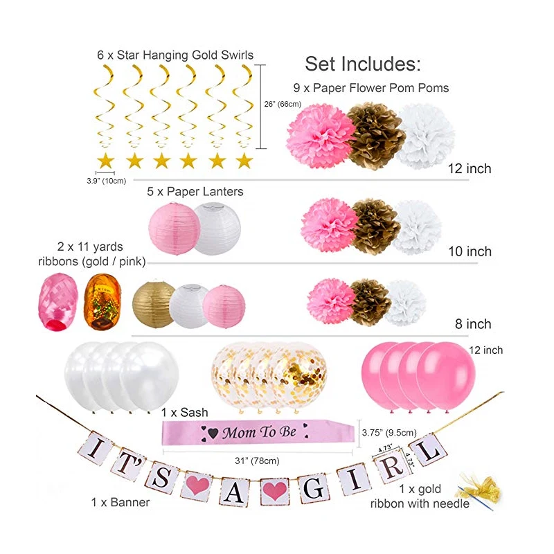 
Senior Girl Baby Shower Decoration Set Baby Party Gift Game Balloon Paper Lantern Paper Flower Ball Girl Banner Belt 