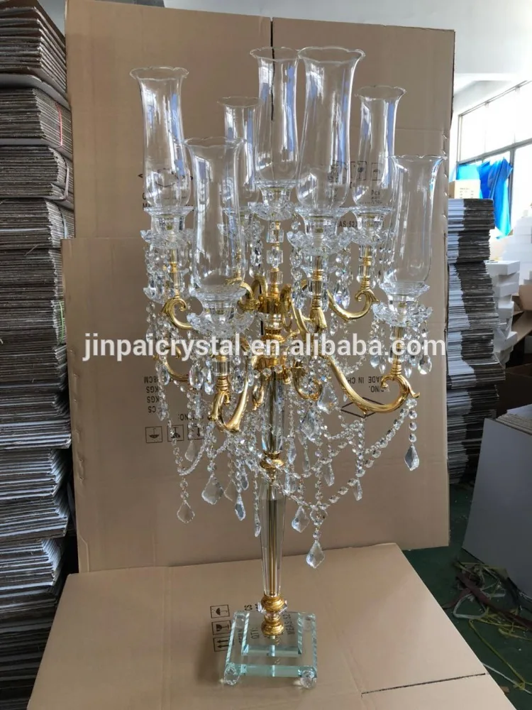 glass hurricane wedding 9 arm candle holder gold crystal wedding table centerpiece holders