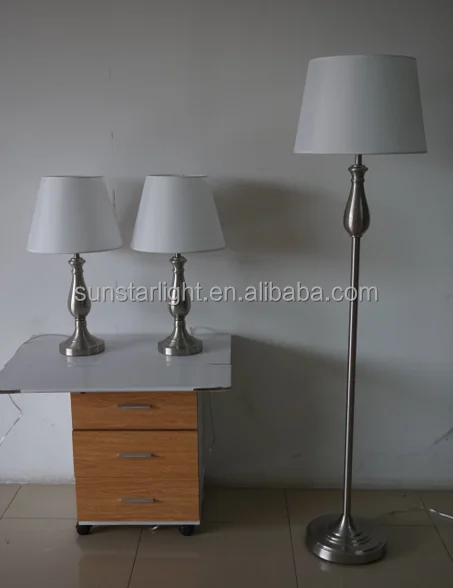 Satin Nickel Brushed Steel 3-Piece Floor and Table Lamp Set