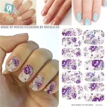 K5707b transferência de água Nails Art cinza adesivo flores roxas projeto Nails Foil Sticker Minx Harajuku Fashion Manicure Decor Decal