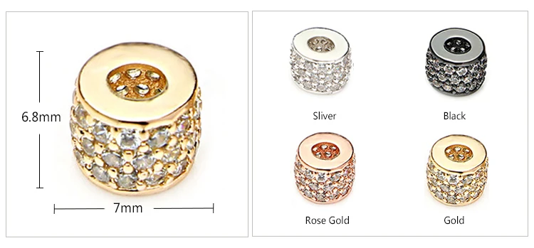 2019 large hole accessories 8mm zircon crystal charms bead spacers beads for jewelry making micro pave bead