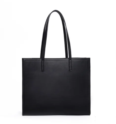 Custom large capacity square shoulder tote bag black PU leather handbag totebags for women