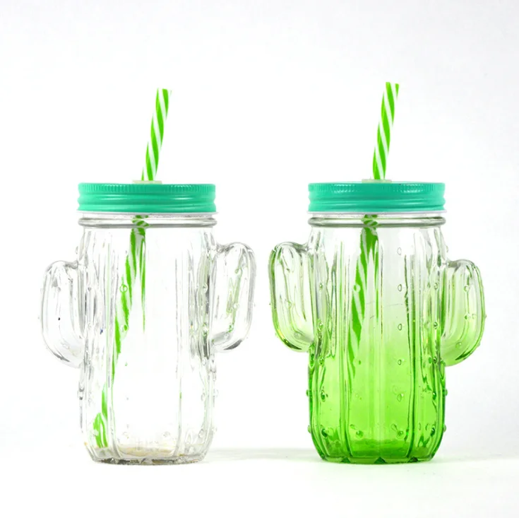 500ml Wide Mouth  Glass Drinking Water Cup 16 oz Glass Mason Jar  With Handle With Metal Lid