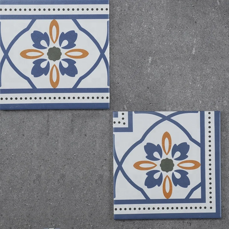 Decorative Moroccan Style 20x20 cm Hand Painted Floral Portuguese Encaustic Ceramic Tile