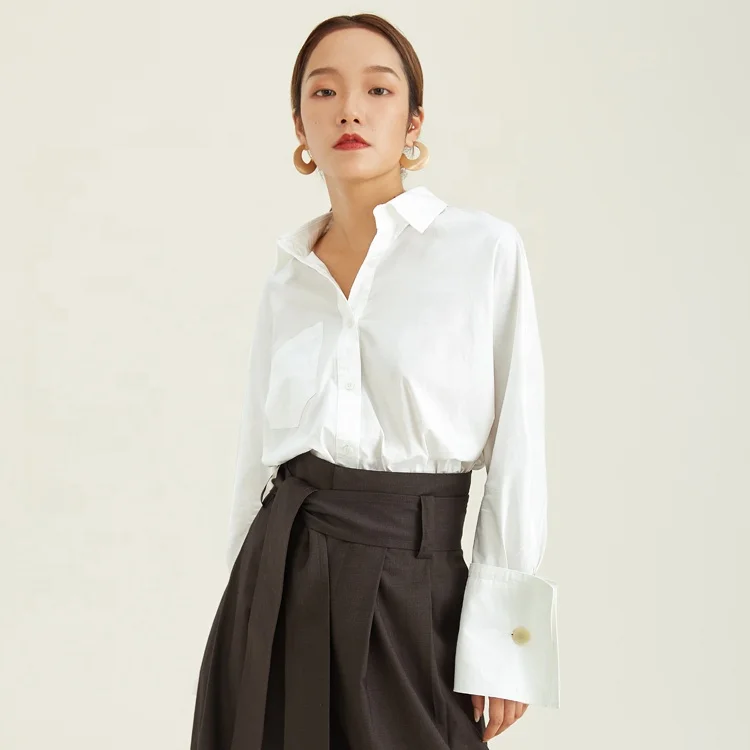Элегантная Новое поступление Фирменная модная белая дизайнерская Свободная Рубашка удобная женская хлопковая Повседневная Блузка с длинным рукавом