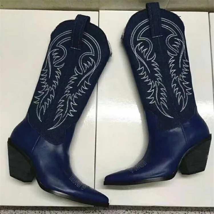 Women Fashion Sharp pointed Embroidered boots Western Knights Boots