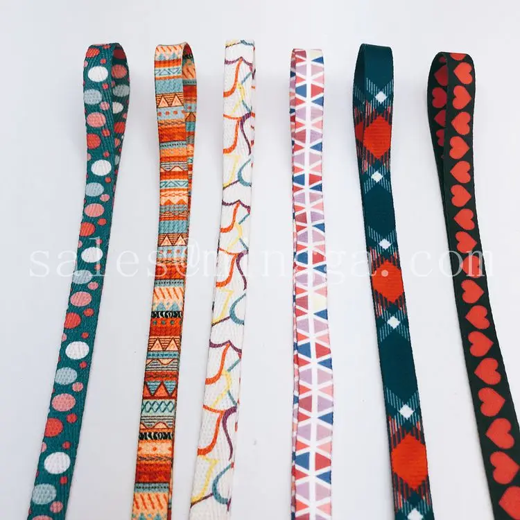 Free sample custom printed cheap flat polyester shoelaces with metal aglet
