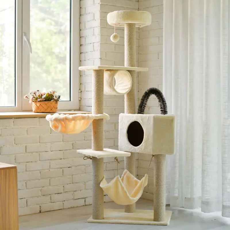 Wholesale hot sale plush cat scratching post wooden tree